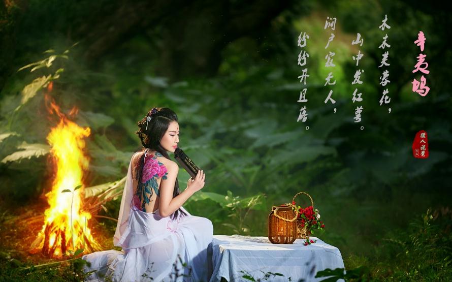 林中诗意，媚娘古装美女高清壁纸