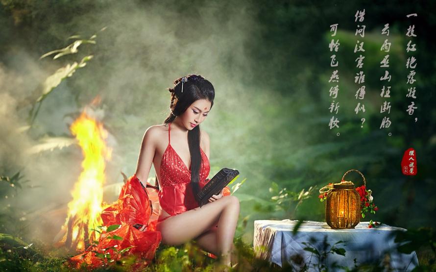 林中诗意，媚娘古装美女高清壁纸