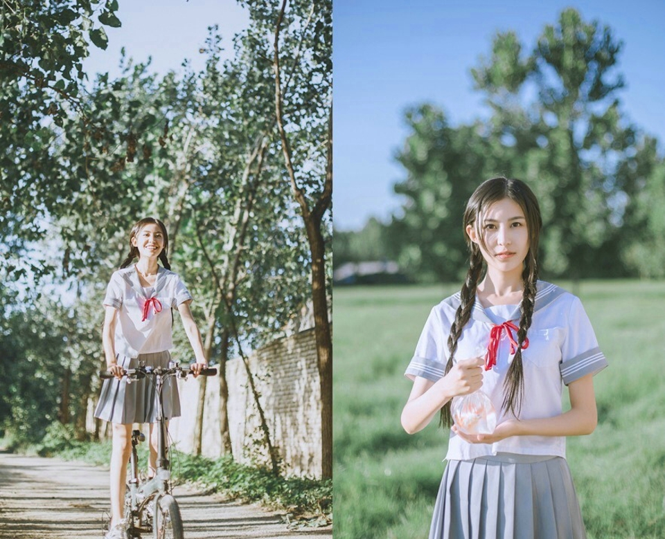 清爽妹子逆光下笑容灿烂温馨写真