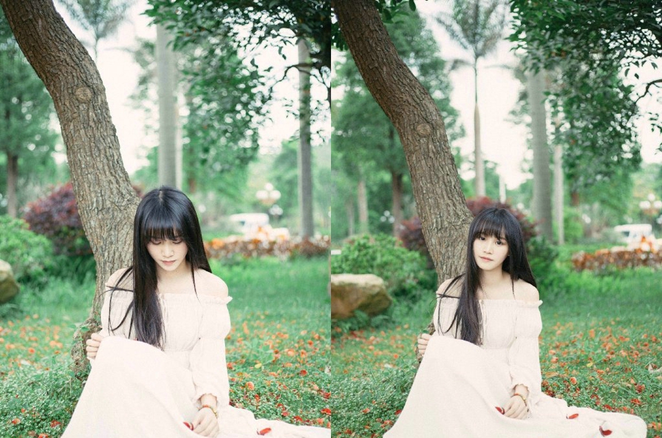 绿林内的花环美女清新甜美可人