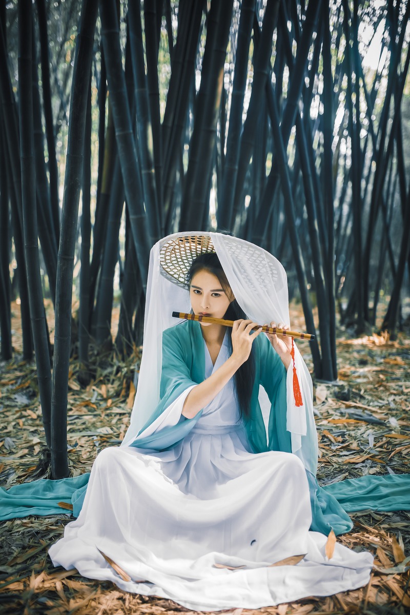 竹林里的古装美女阳光秀气唯美动人