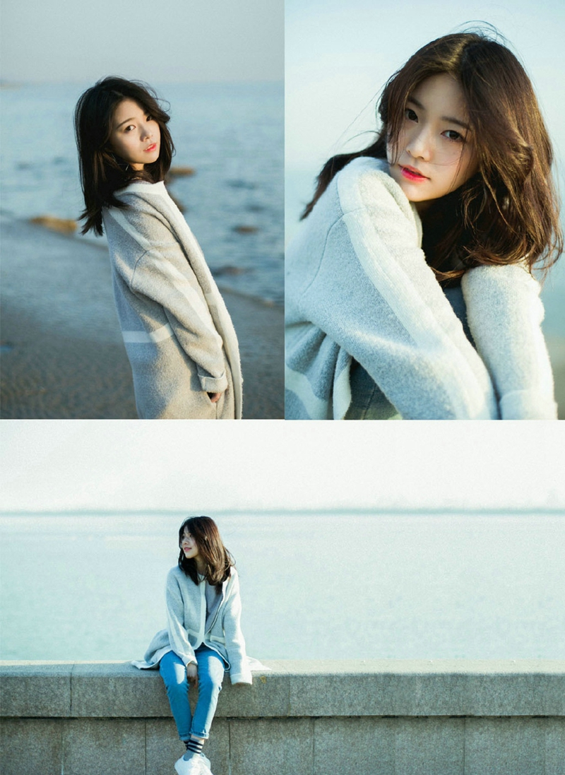 海岸边气质森系女神高颜值随性范