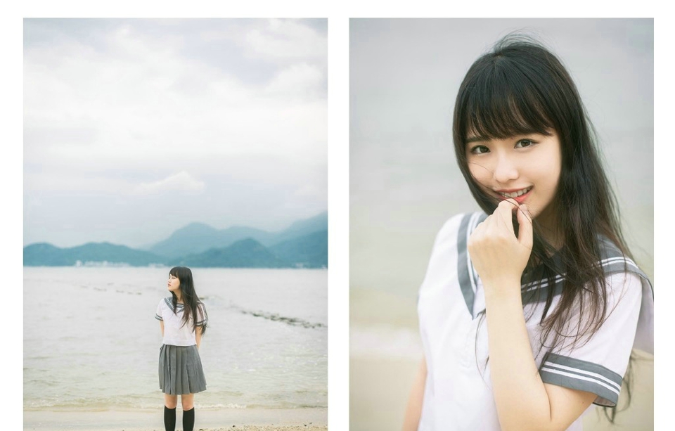 清新原野内的森系短发披肩美女笑容灿烂