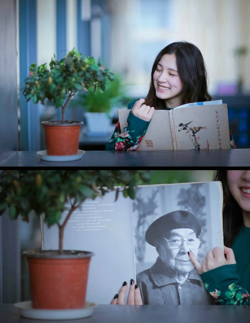 中国风卷发美女图书馆内素雅怡人