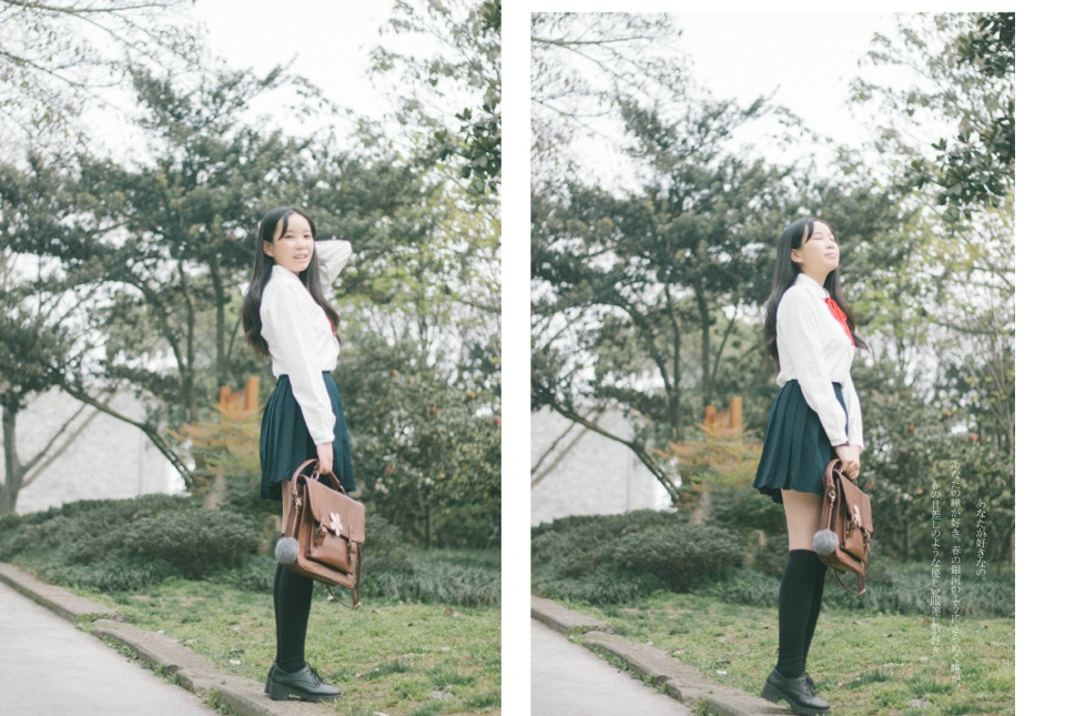 操场上的长发美女清新怡人青春正能量写真