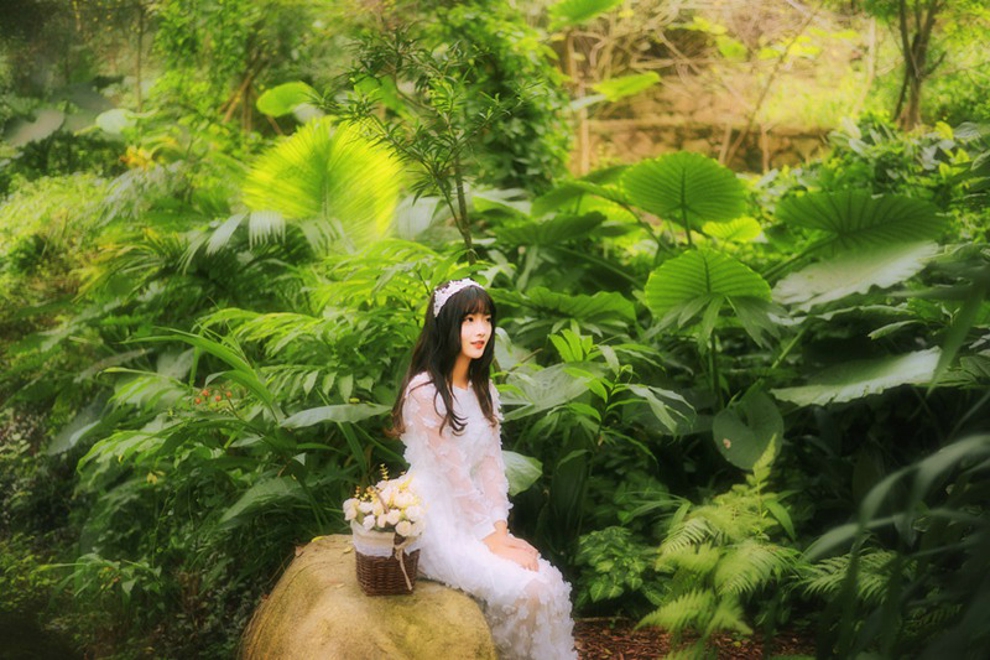 森林清纯娇嫩白衣美女