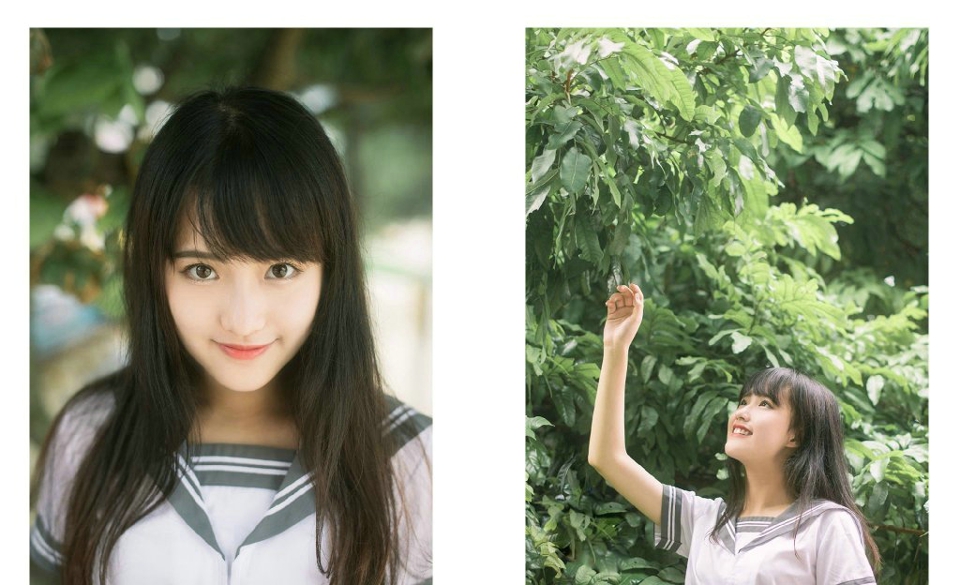 清新原野内的森系短发披肩美女笑容灿烂