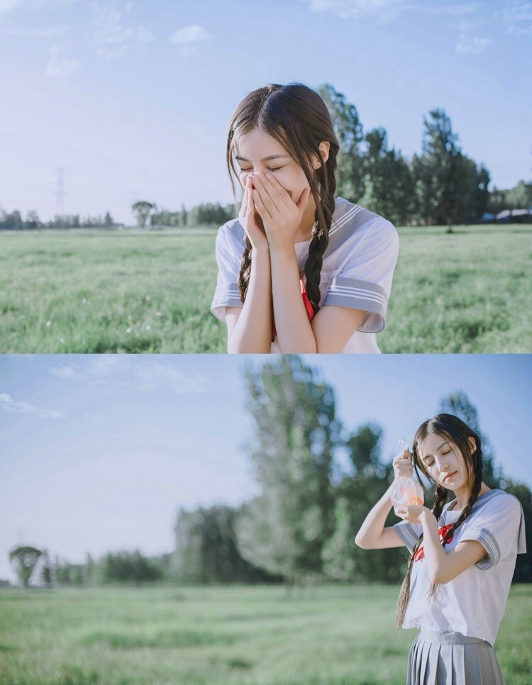 清爽妹子逆光下笑容灿烂温馨写真