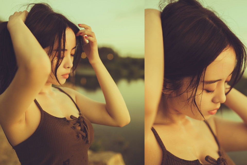 清爽妹子逆光下笑容灿烂温馨写真