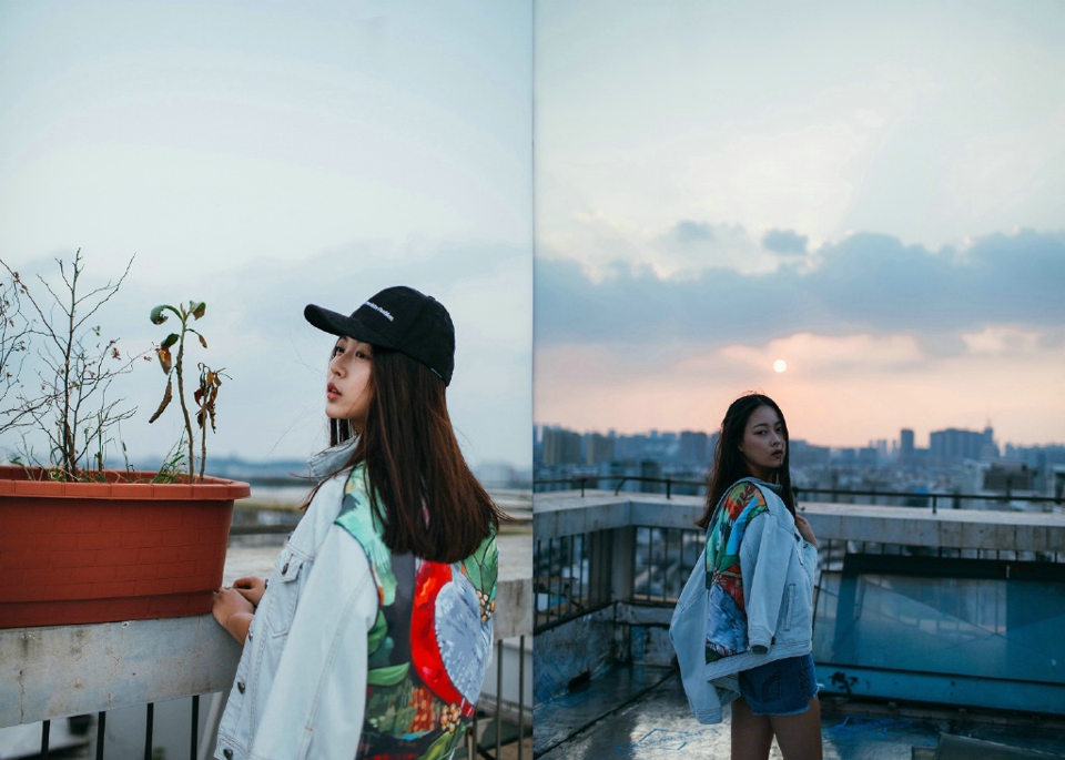 夕阳下的牛仔外套美女侧颜美丽吸睛唯美写真