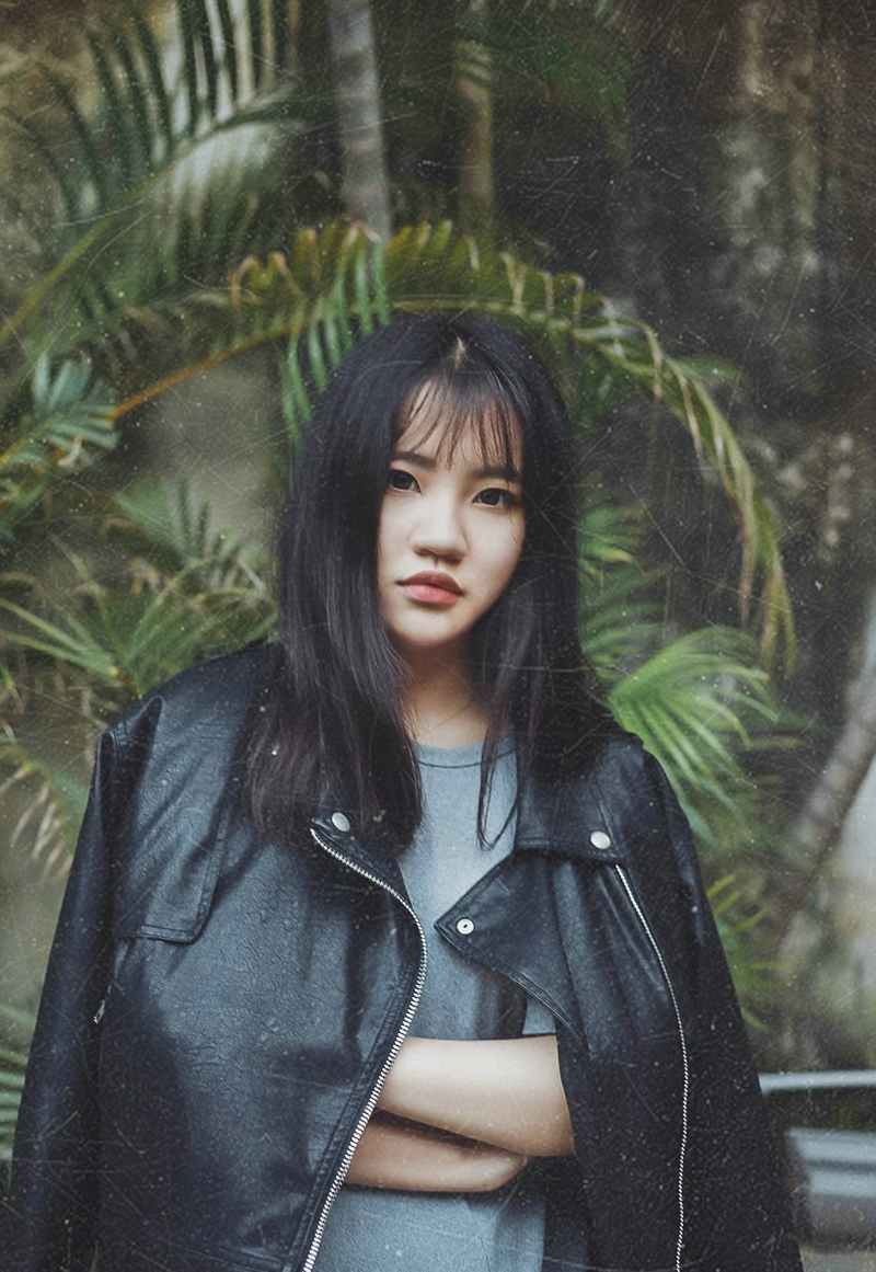 帅气皮衣美女率性随性养眼写真
